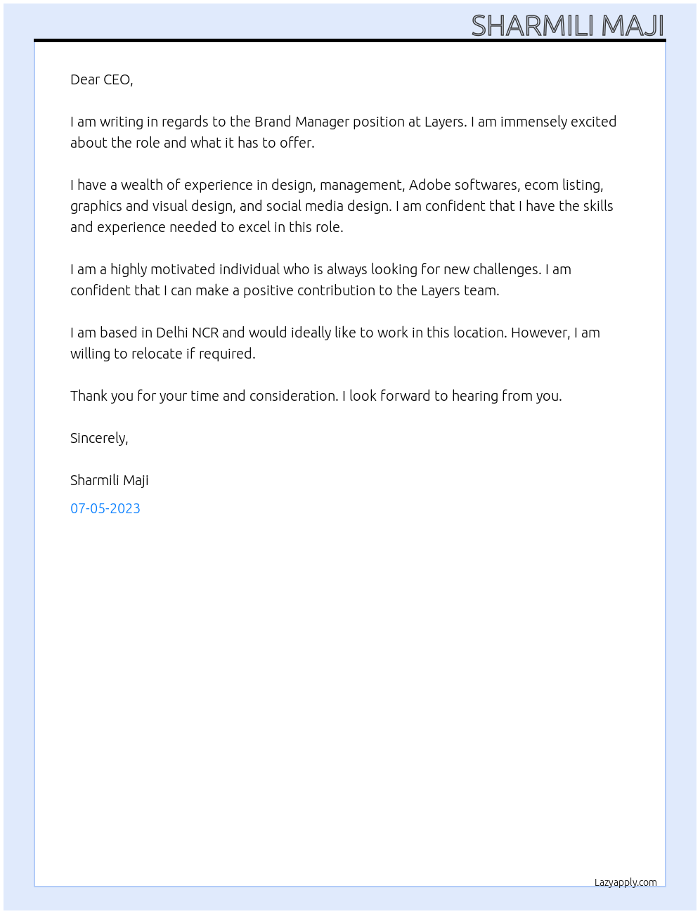 Brand Manager At Layers Cover Letter