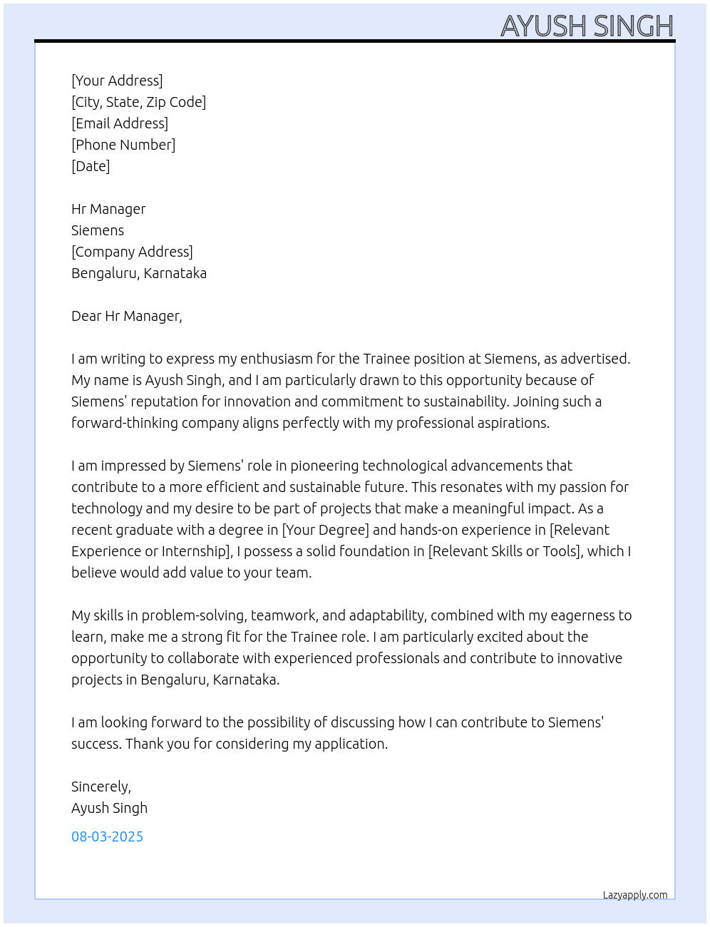 Trainee At Siemens Cover Letter