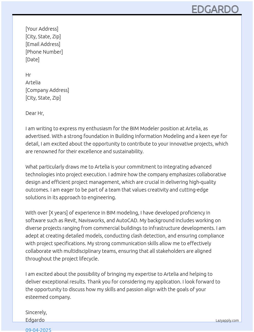 Cover letter for bim modeler - LazyApply