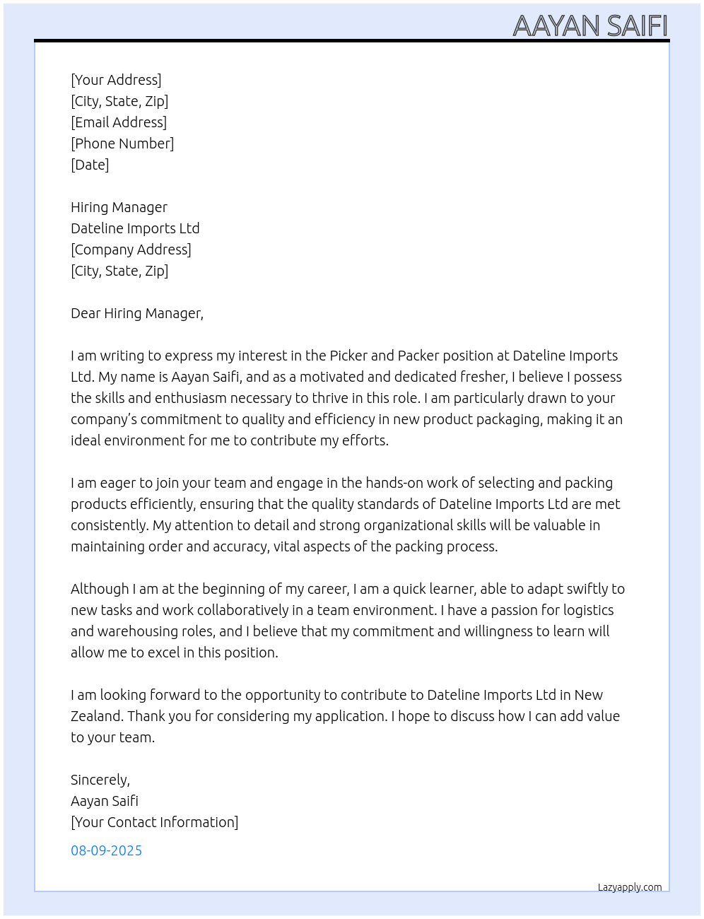 Cover letter for picker and packer - LazyApply