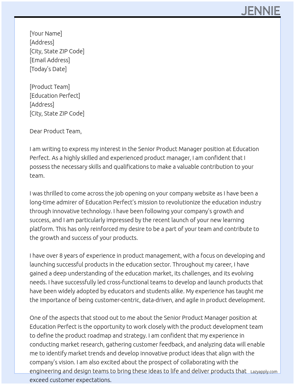 Senior Product Manager At Education Perfect Cover Letter