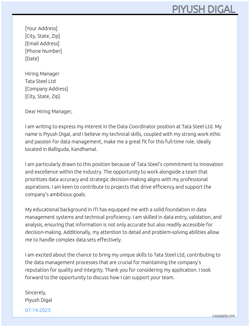 Cover letter for data coordinator - LazyApply