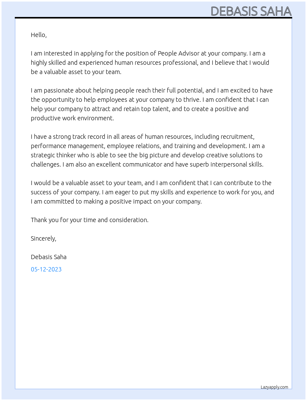 People advisor At People advisor Cover Letter