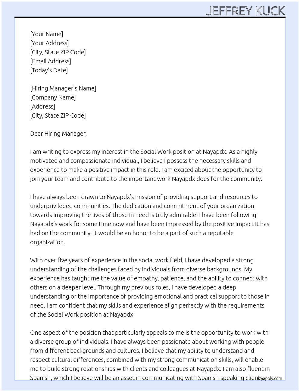 Social work At Nayapdx Cover Letter