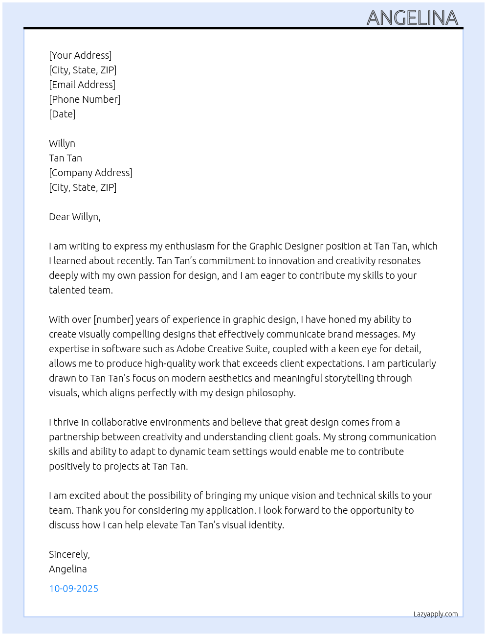 Graphic designer At Tan Tan Cover Letter