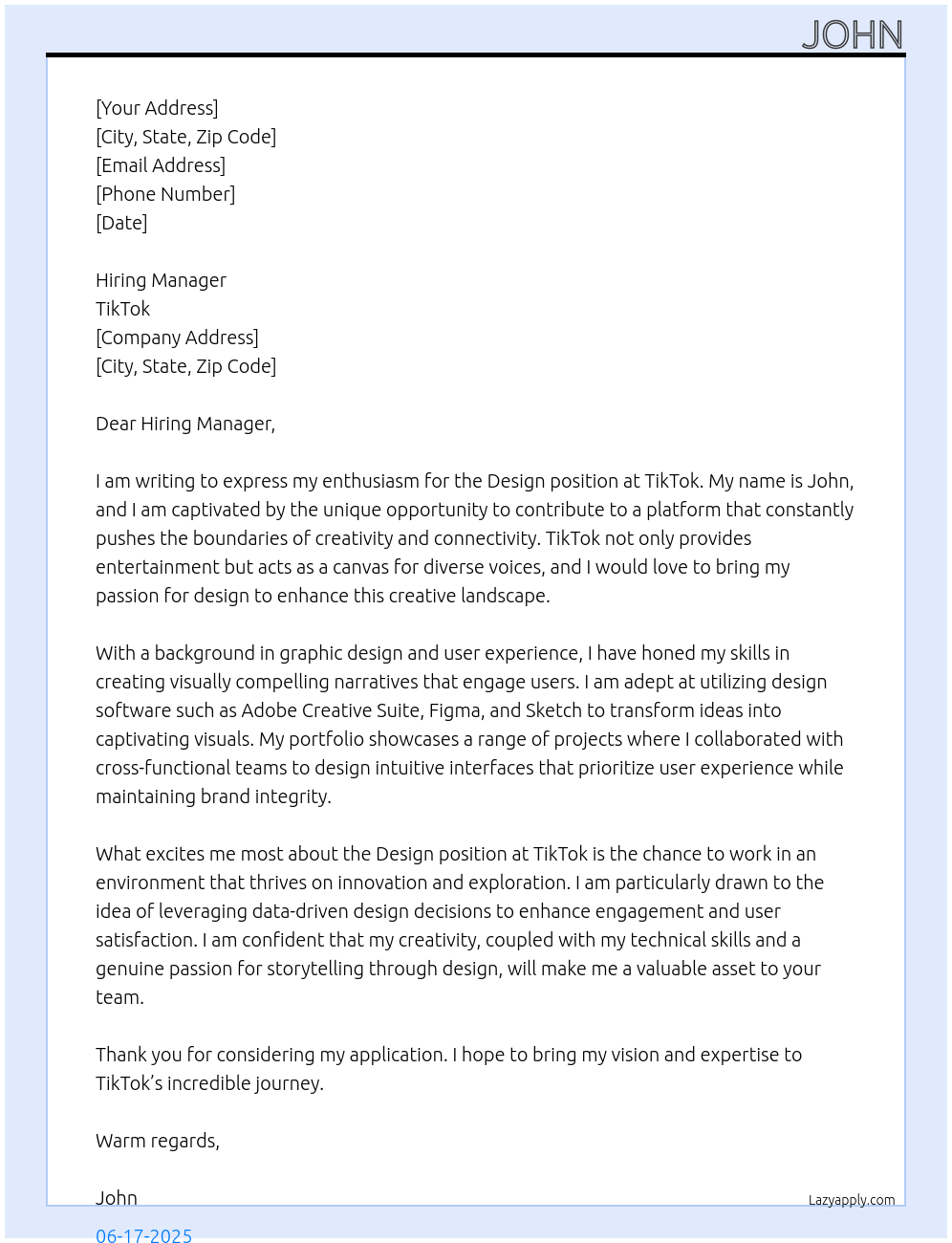 Design At TikTok Cover Letter