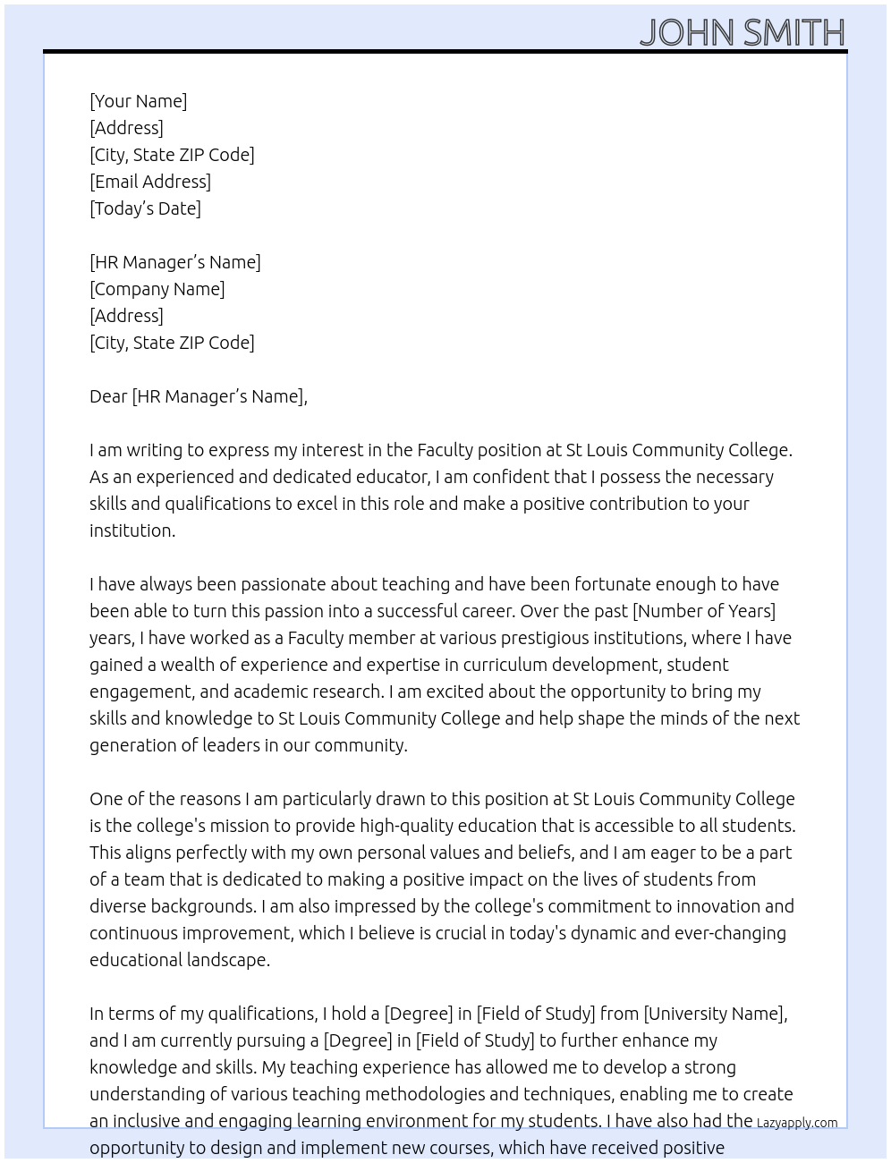 Cover letter for faculty - LazyApply