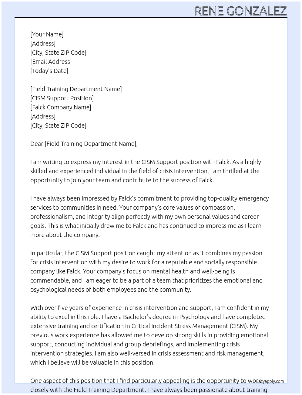 Cover letter for cism support - LazyApply