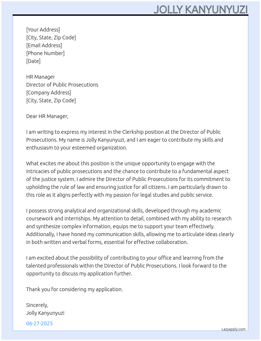 Cover letter for clerkship - LazyApply