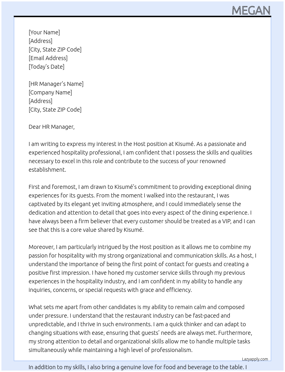 Host At Kisumé Cover Letter