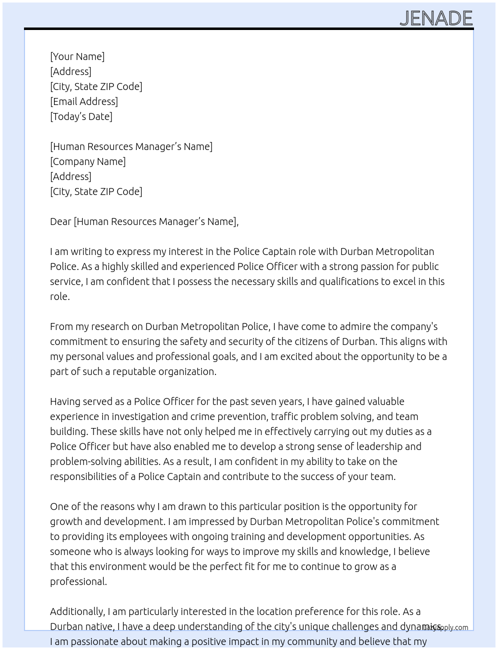 police officer At Durban Metropoltian police Cover Letter