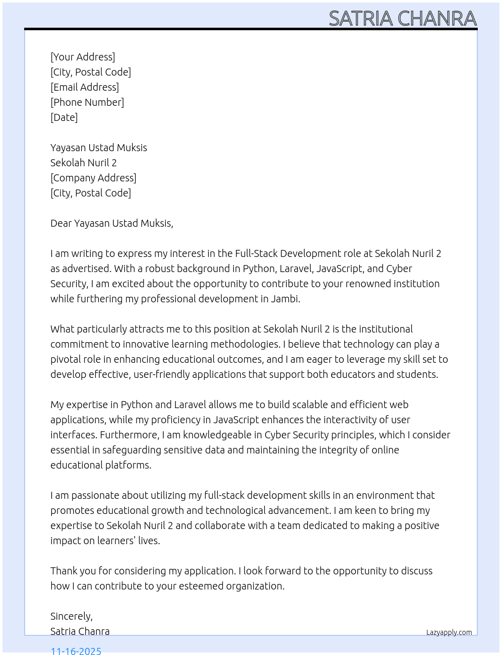 Cover letter for it - LazyApply