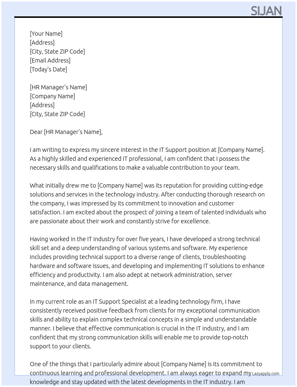 it support At it company Cover Letter