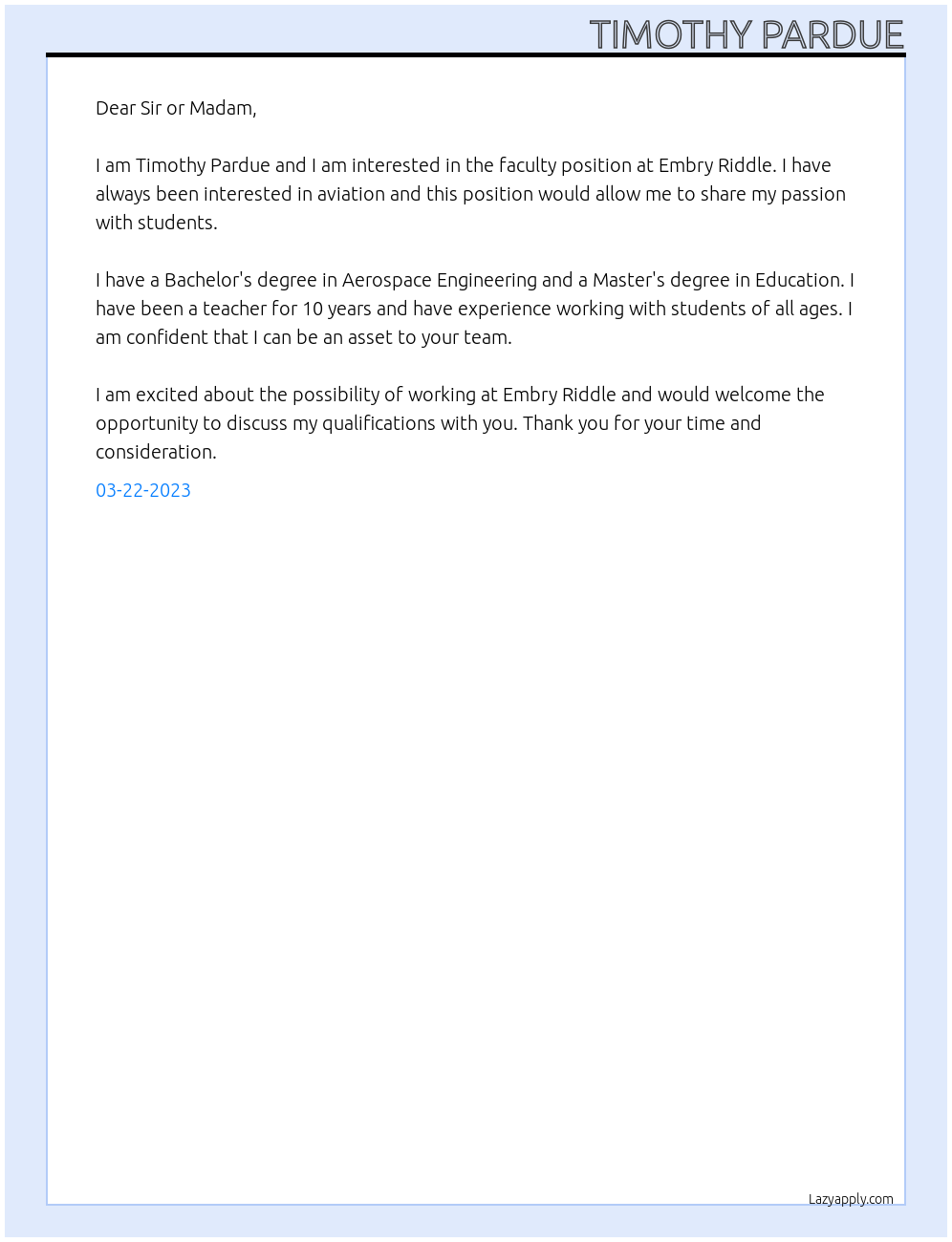 Faculty At Embry Riddle Cover Letter