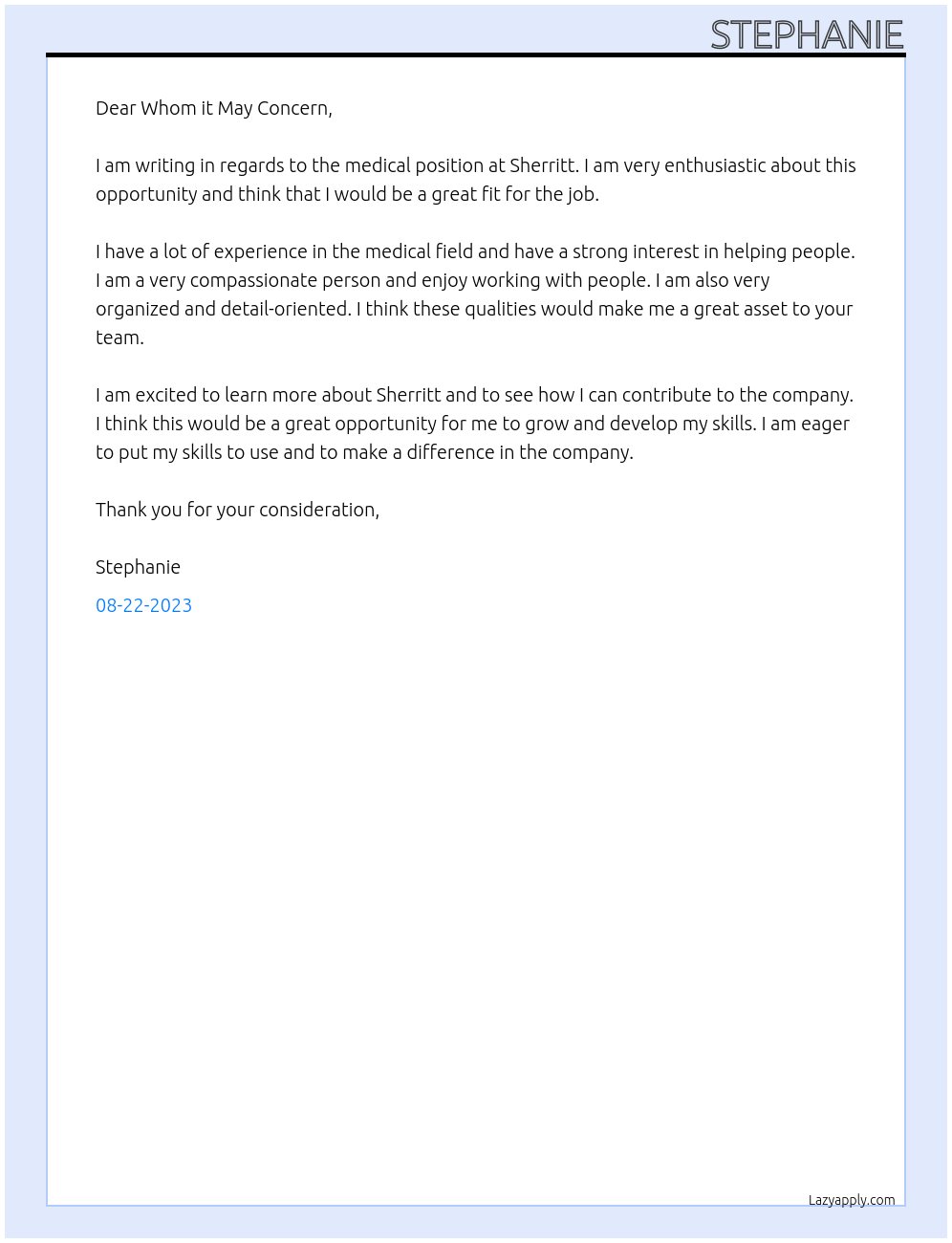 Medical At Sherritt Cover Letter