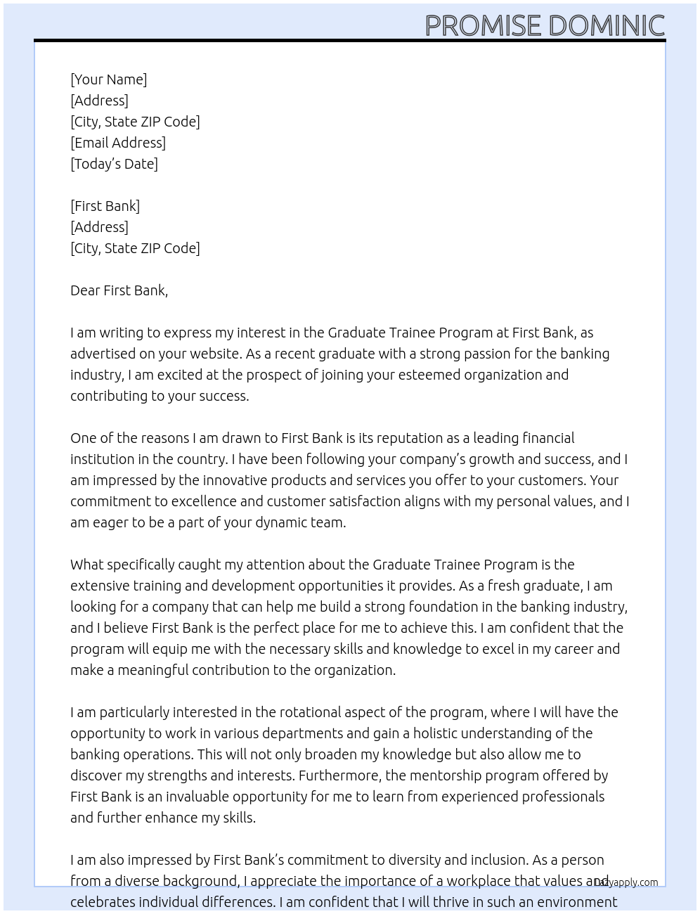 Graduate trainee program At First Cover Letter