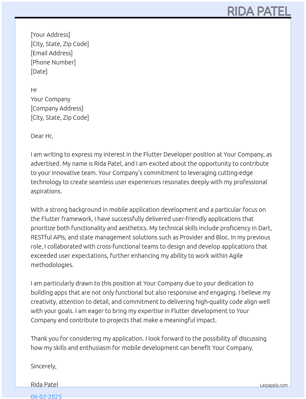 Flutter Developer At Your Company Cover Letter