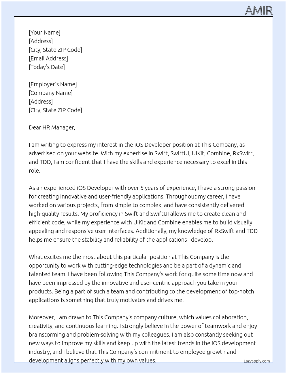 iOS Developer At This Company Cover Letter