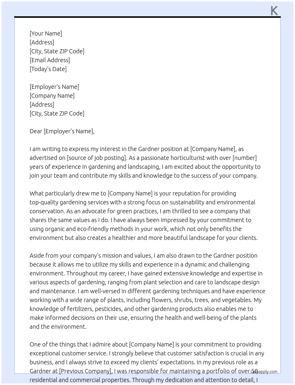 Gardner  At X Cover Letter