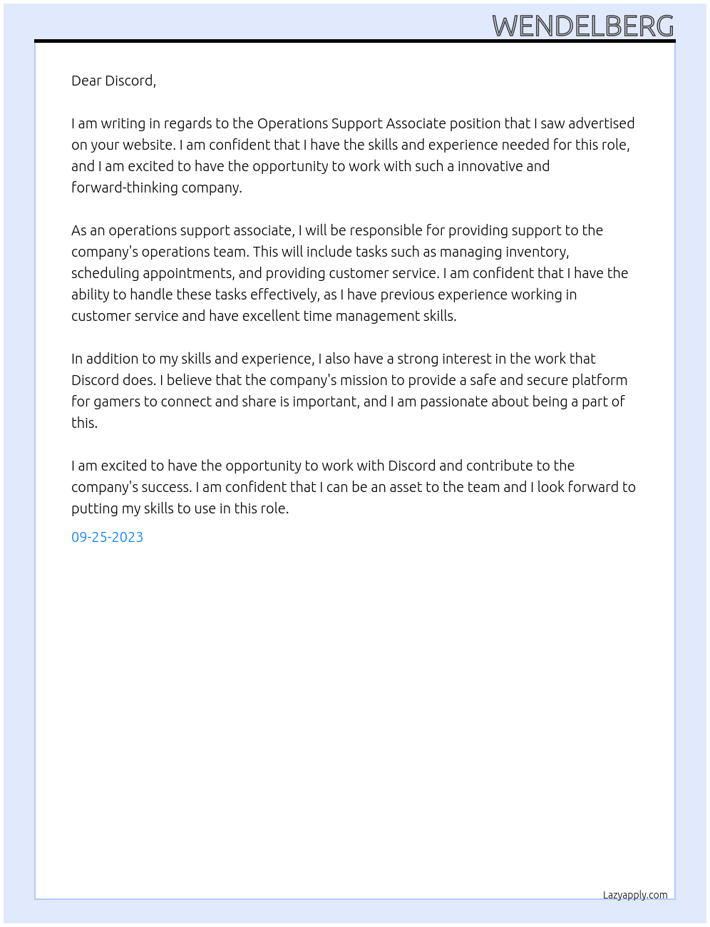 operations support associate  At Discord Cover Letter