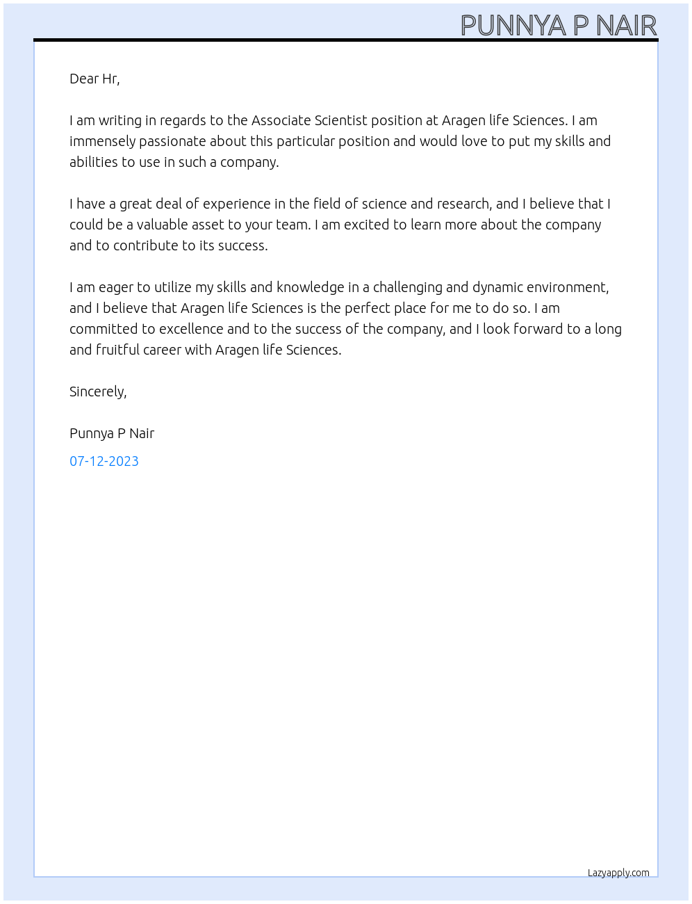 Cover letter for associate scientist - LazyApply