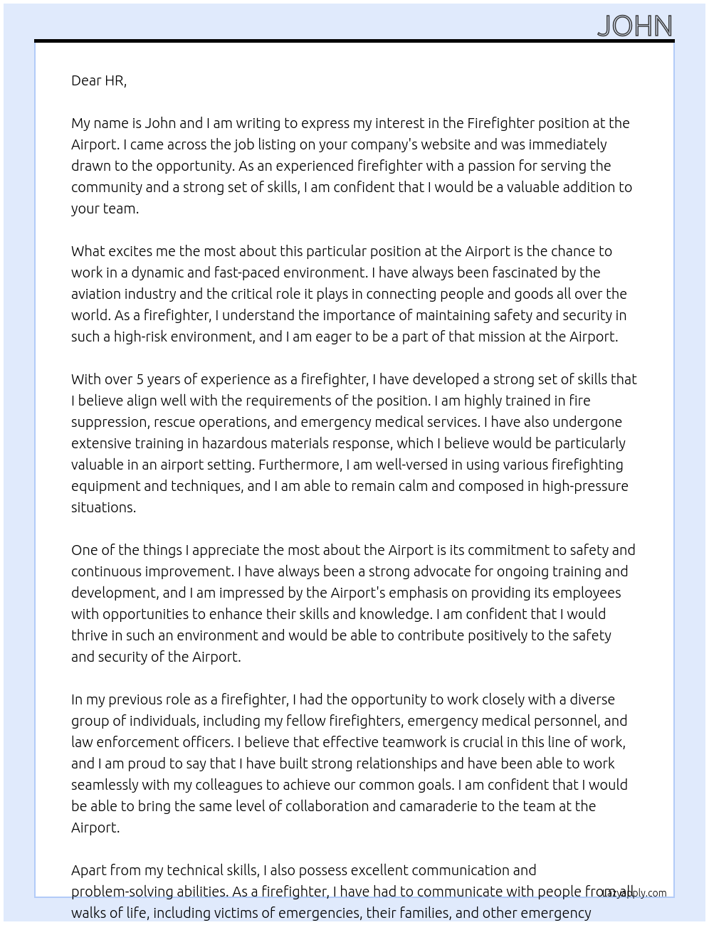 Firefighter At Airport Cover Letter