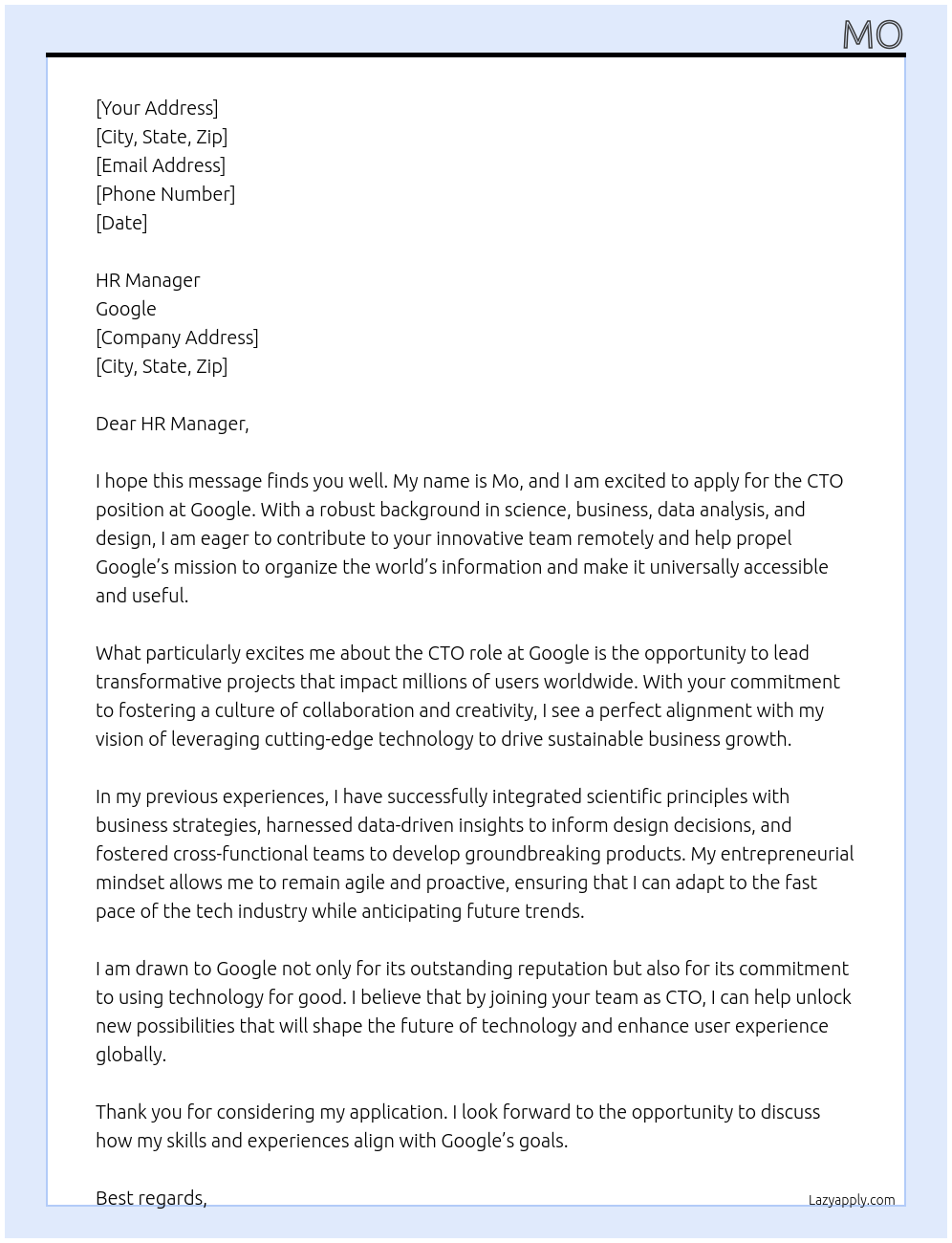 Cover letter for entrepreneur - LazyApply