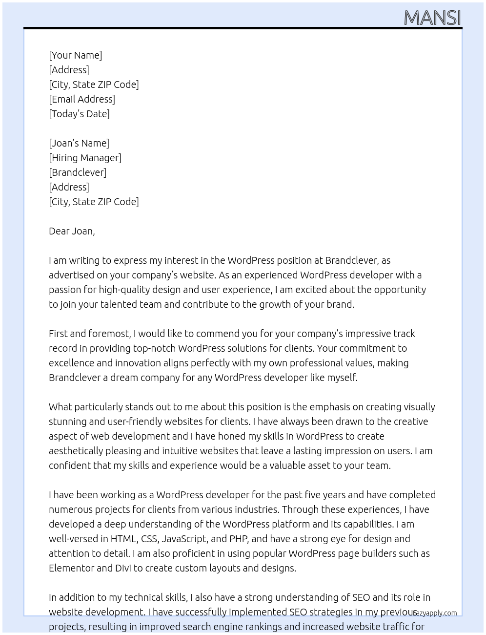 wordpress At brandclever Cover Letter