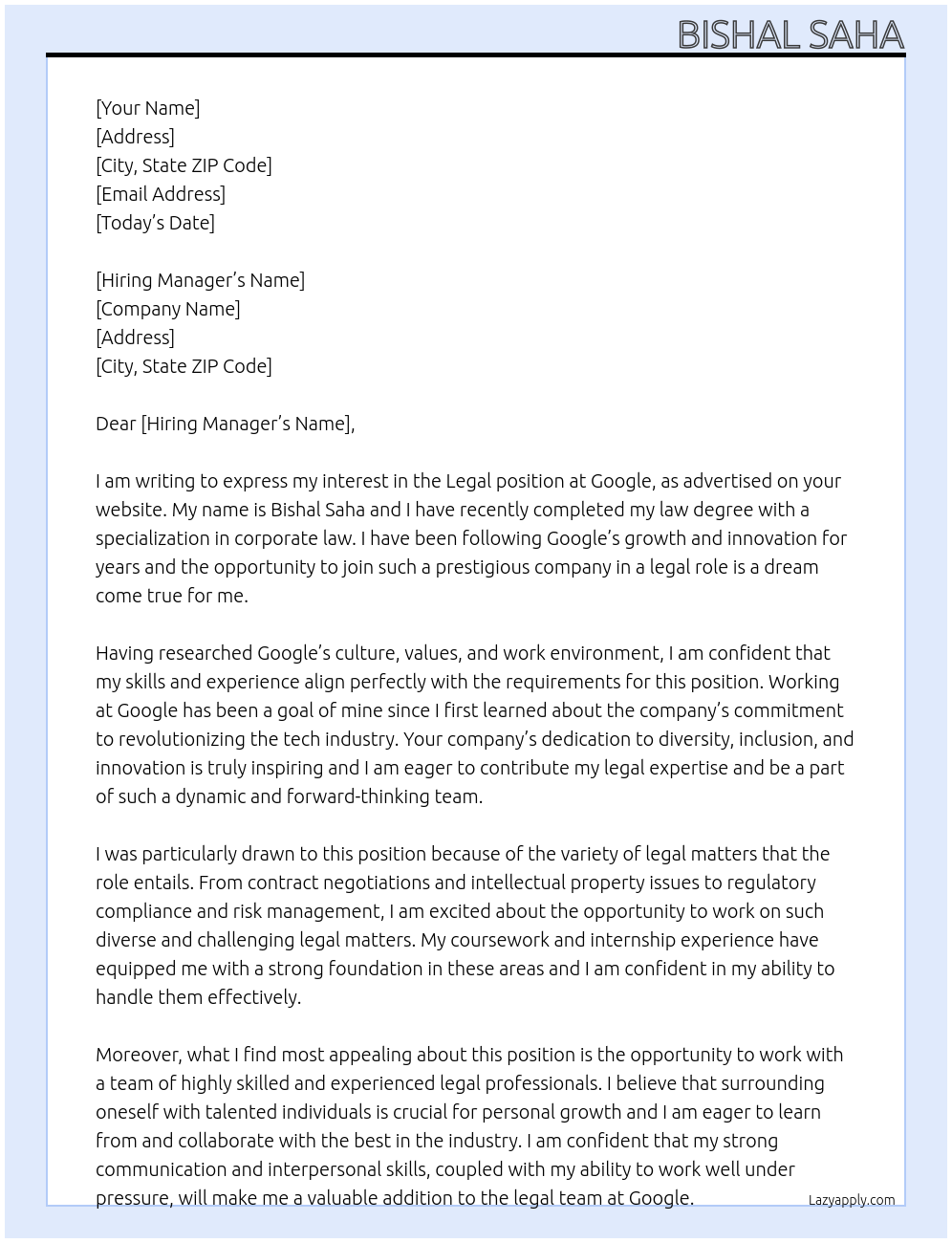 legal At google Cover Letter