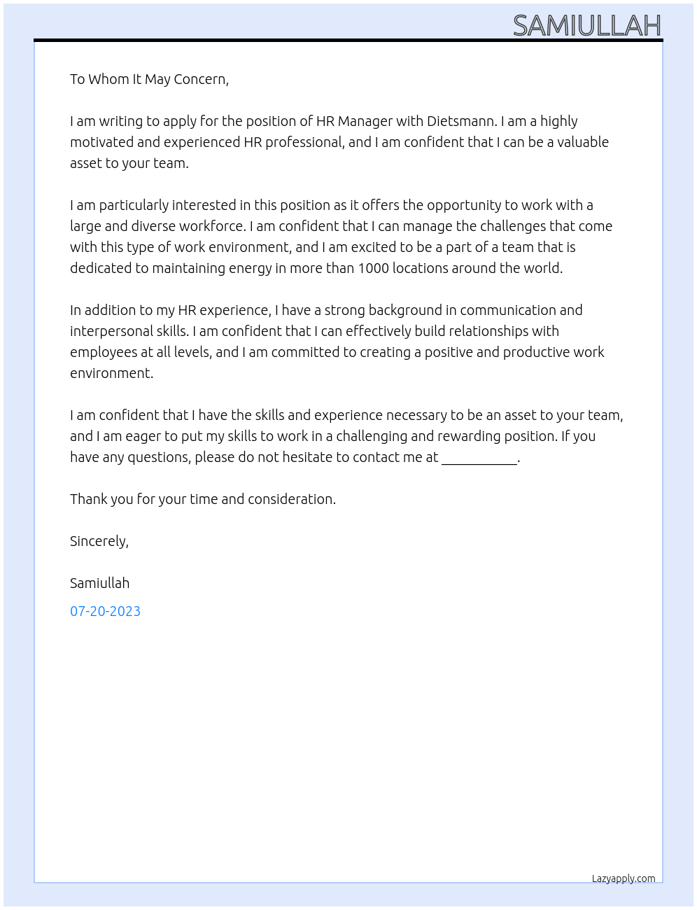 Cover Letter At Dietsmann Maintaining Energy Cover Letter