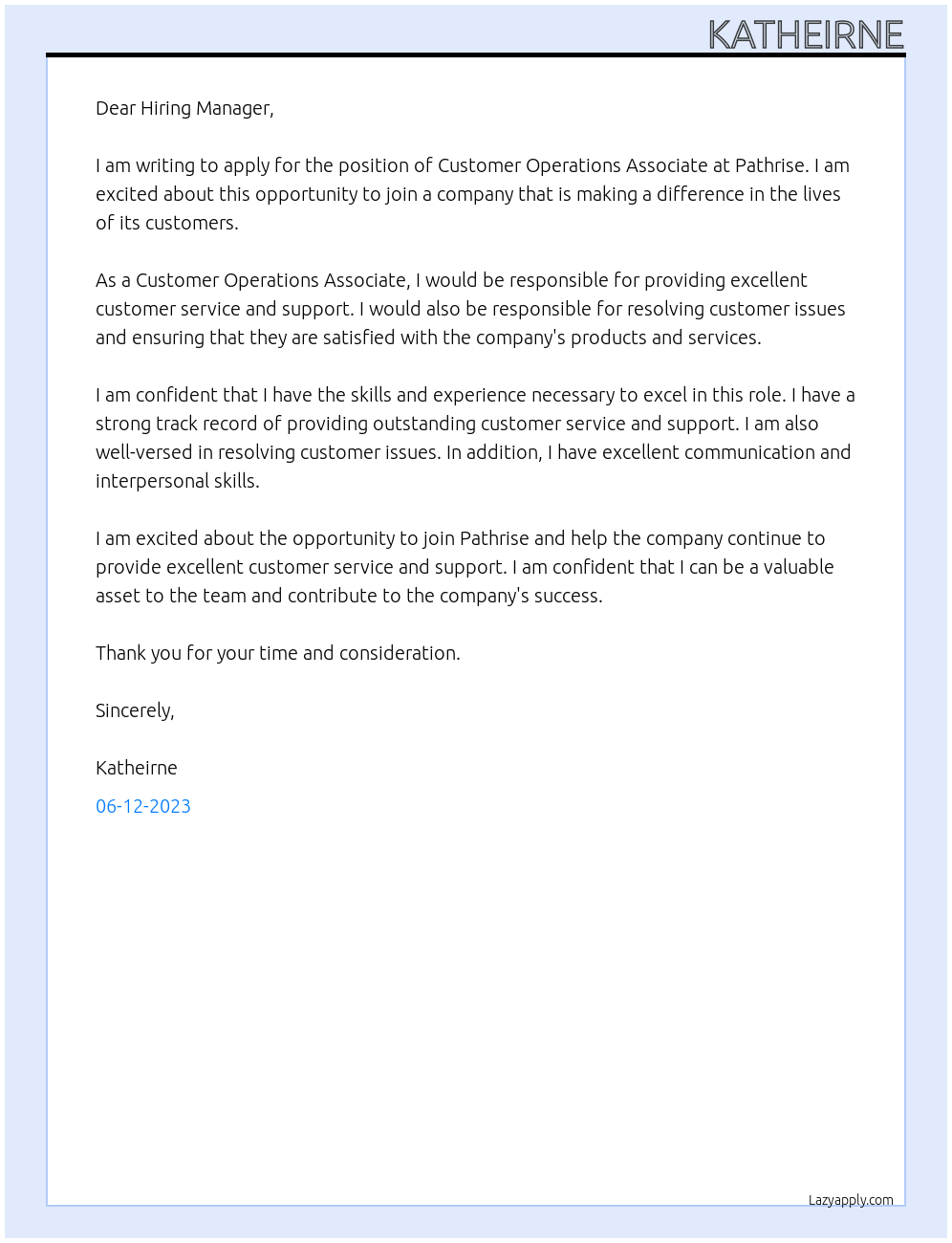 Customer Operations Associate At Pathrise Cover Letter