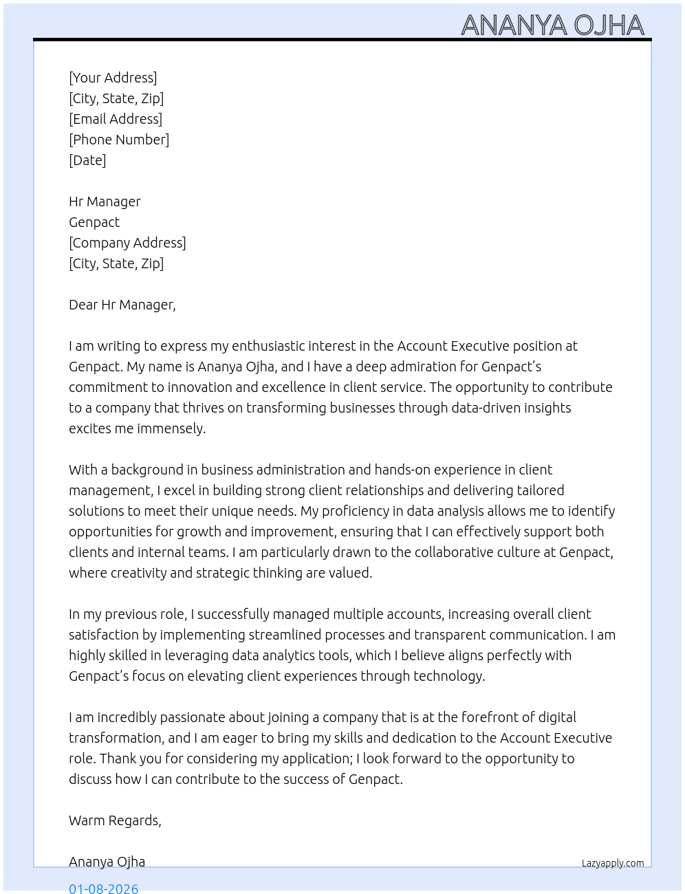 Account executive At Genpact Cover Letter