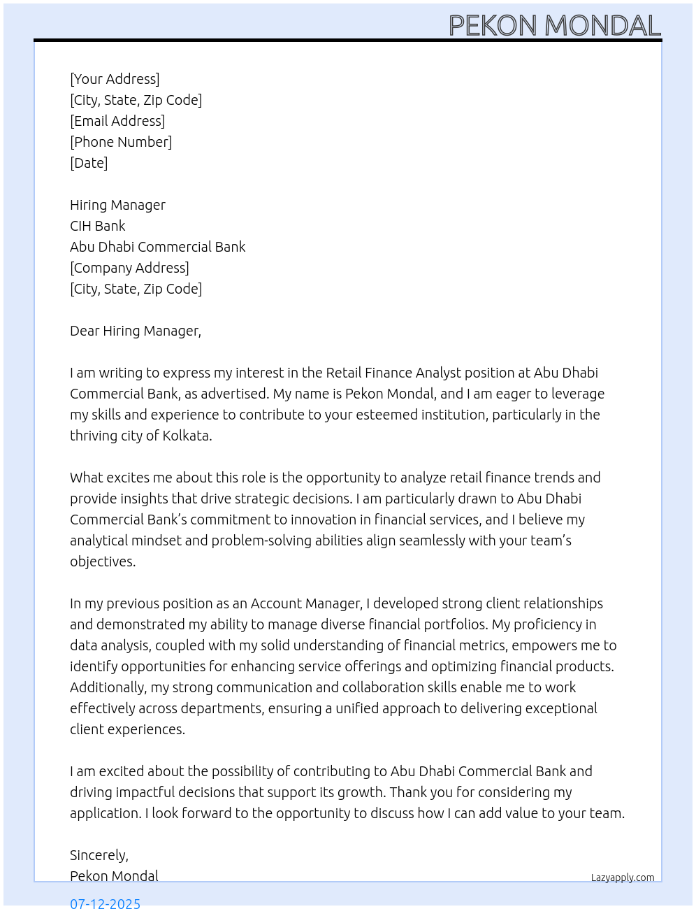 Cover letter for retail finance - RlhbVl6C9mQJ19TF2izt 