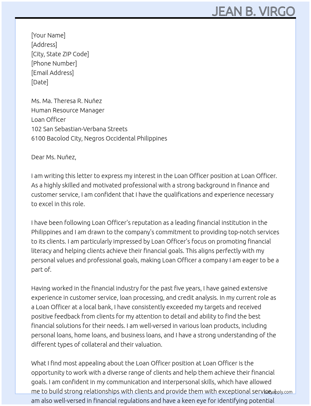 Loan officer At Loan Officer Cover Letter