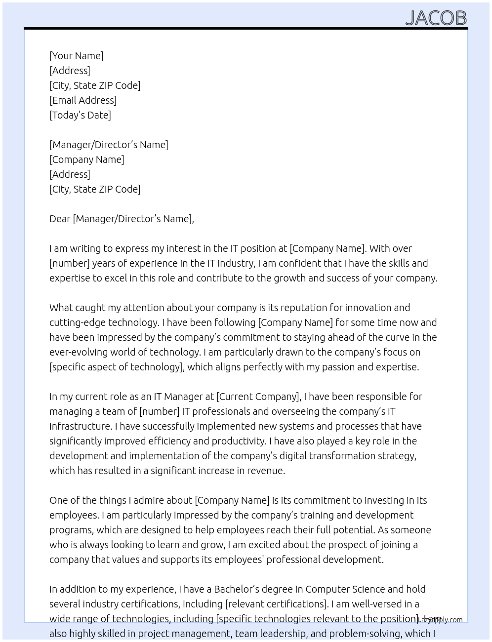 IT At Any Cover Letter