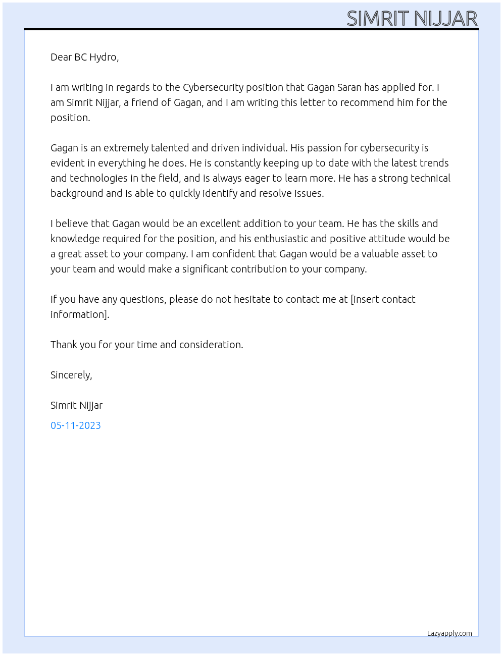 Cybersecurity At BC Hydro Cover Letter