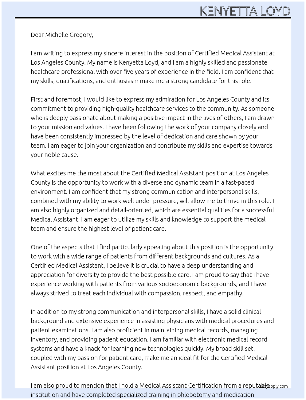 certified medical assistant At los angeles county Cover Letter