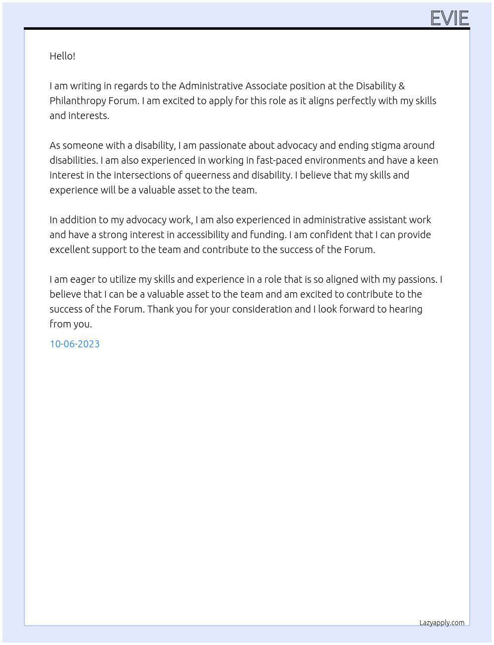 Administrative Associate At Disability & Philanthropy Forum Cover Letter