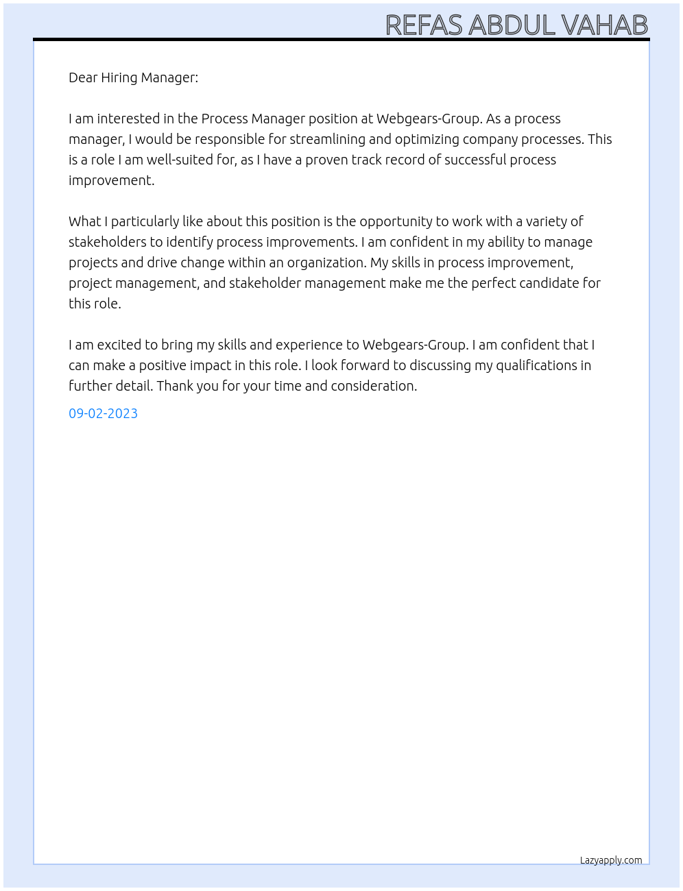 Process Manager At Webgears-Group Cover Letter