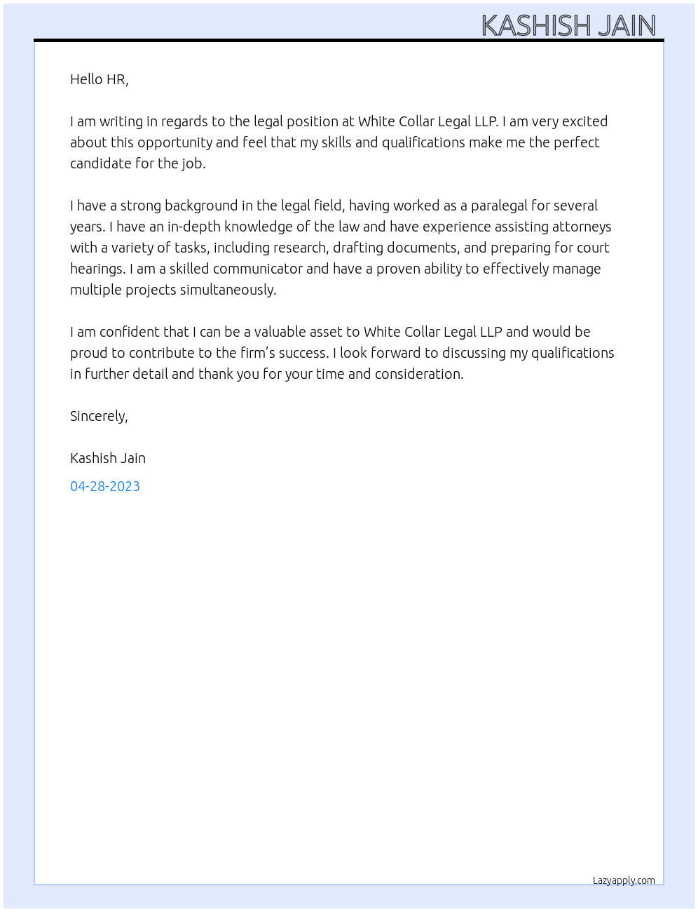 legal At White Collar Legal LLP Cover Letter