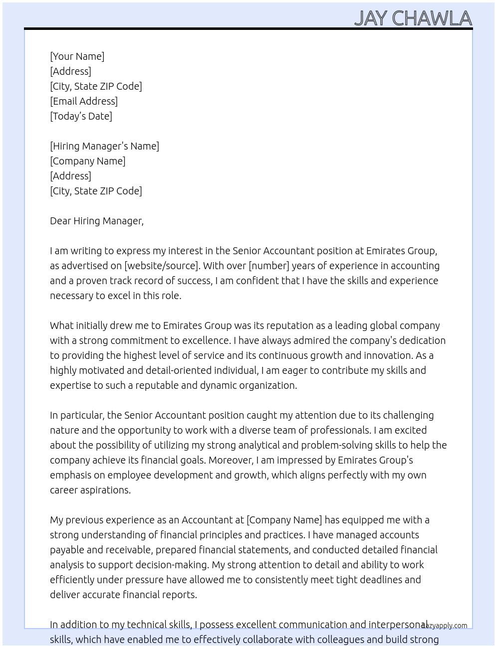 Senior Accountant At Emirates Group Cover Letter