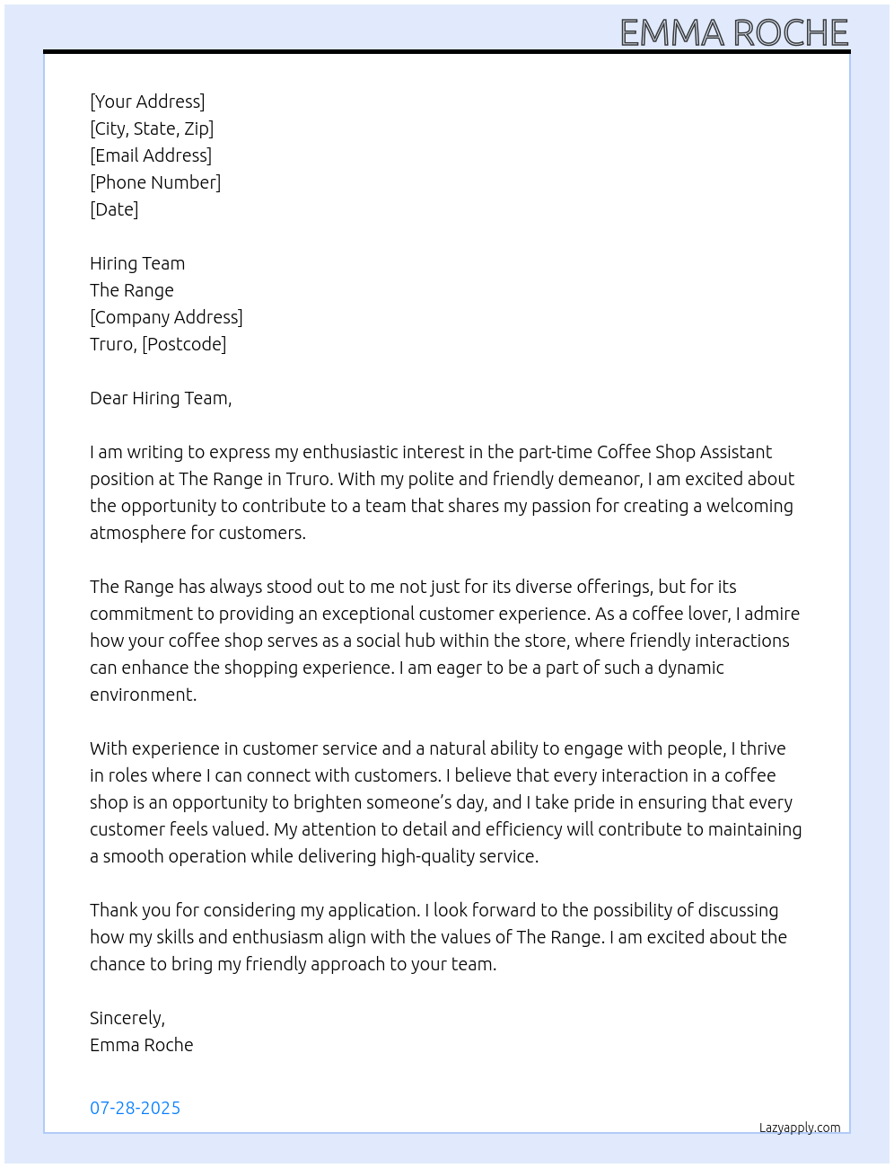 Cover letter for coffee shop assistant - LazyApply