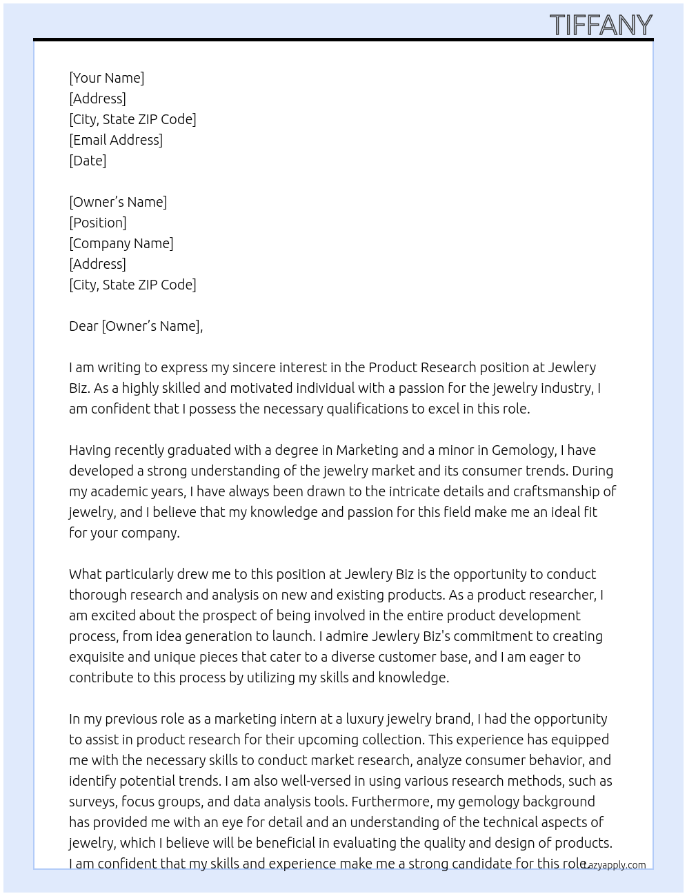 Cover letter for product research - LazyApply