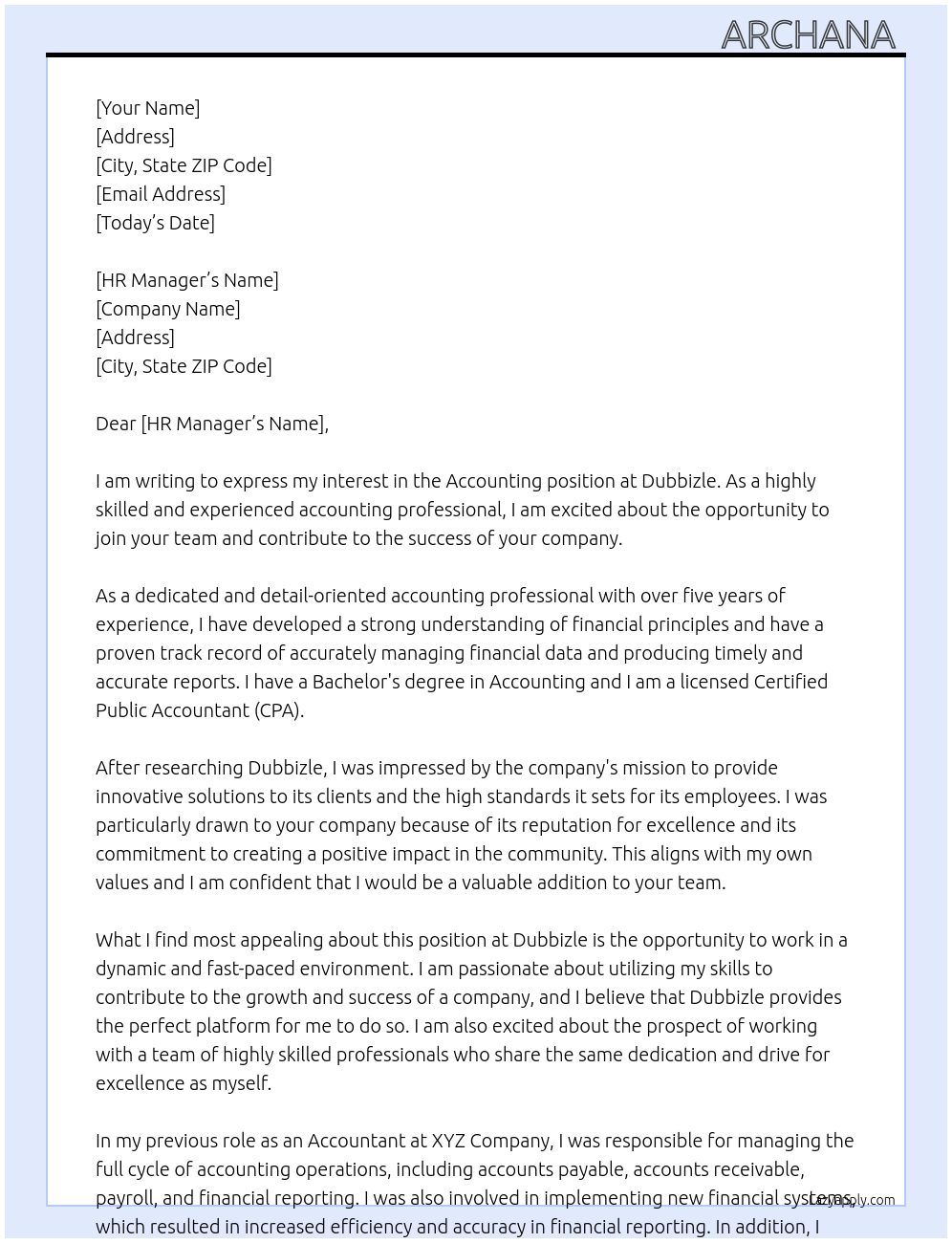 Accounting At Dubbizle Cover Letter