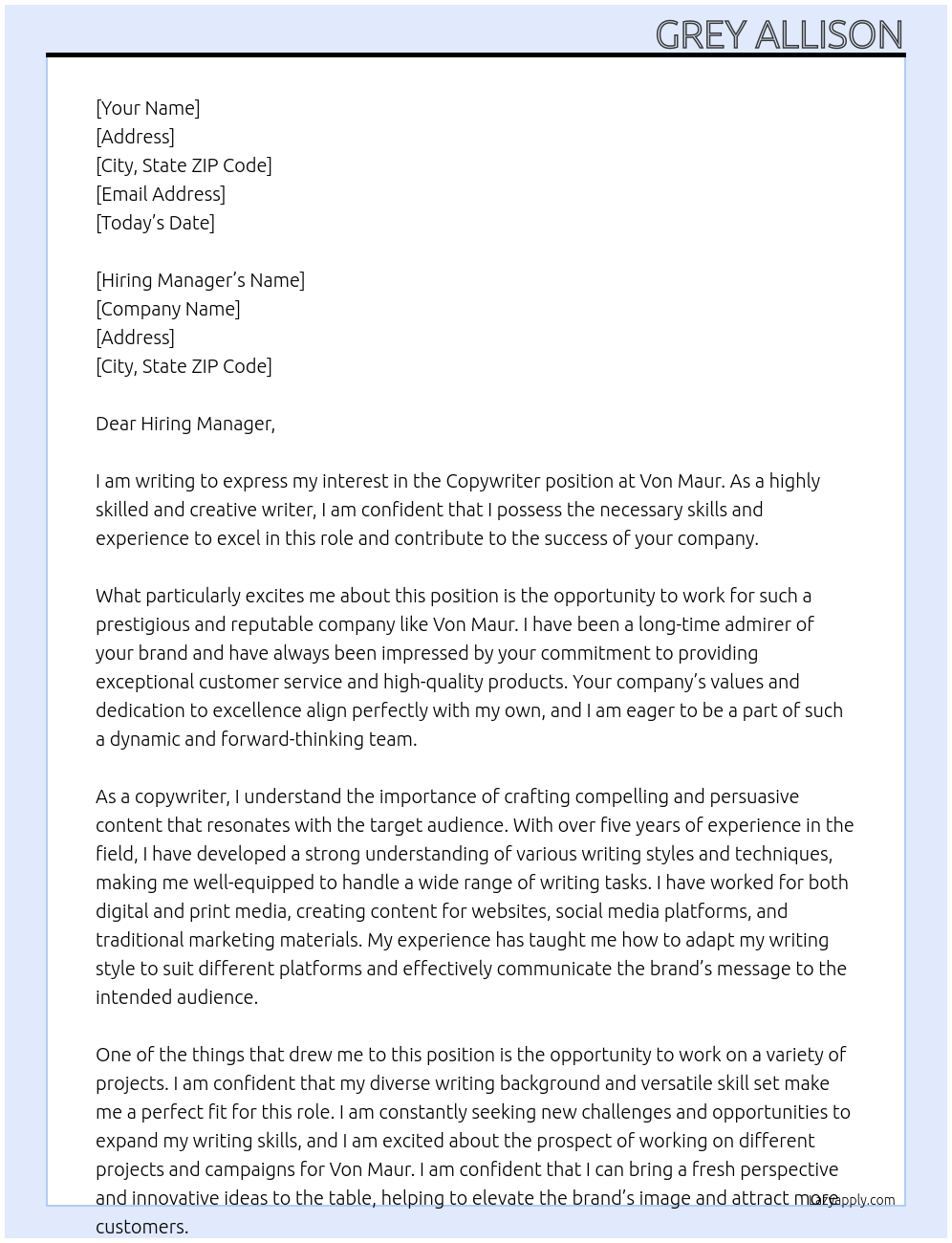 Copywriter At Von Maur Cover Letter