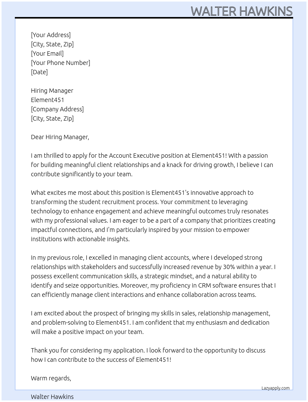 Account Executive At Element451 Cover Letter