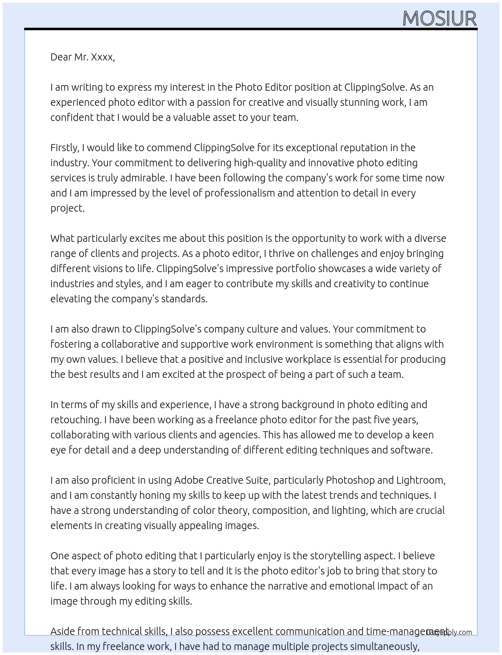 Photo Editor At clippingsolve Cover Letter