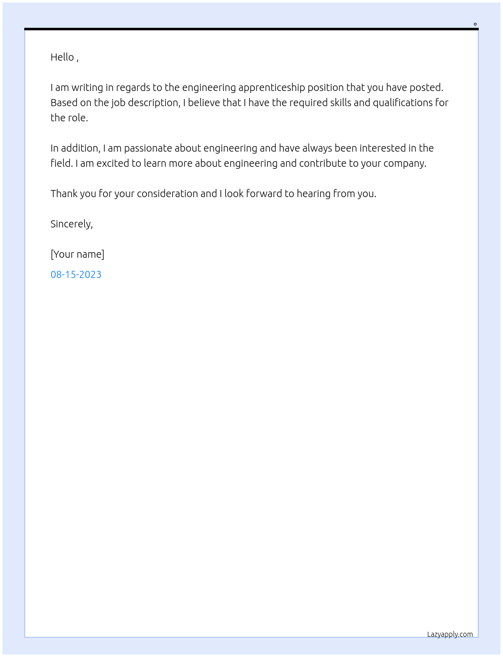 Engineering apprenticeship  At . Cover Letter
