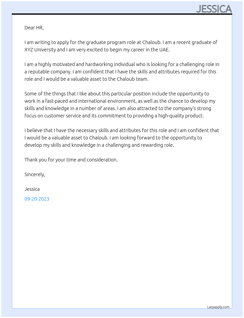 Graduate program At chaloub Cover Letter
