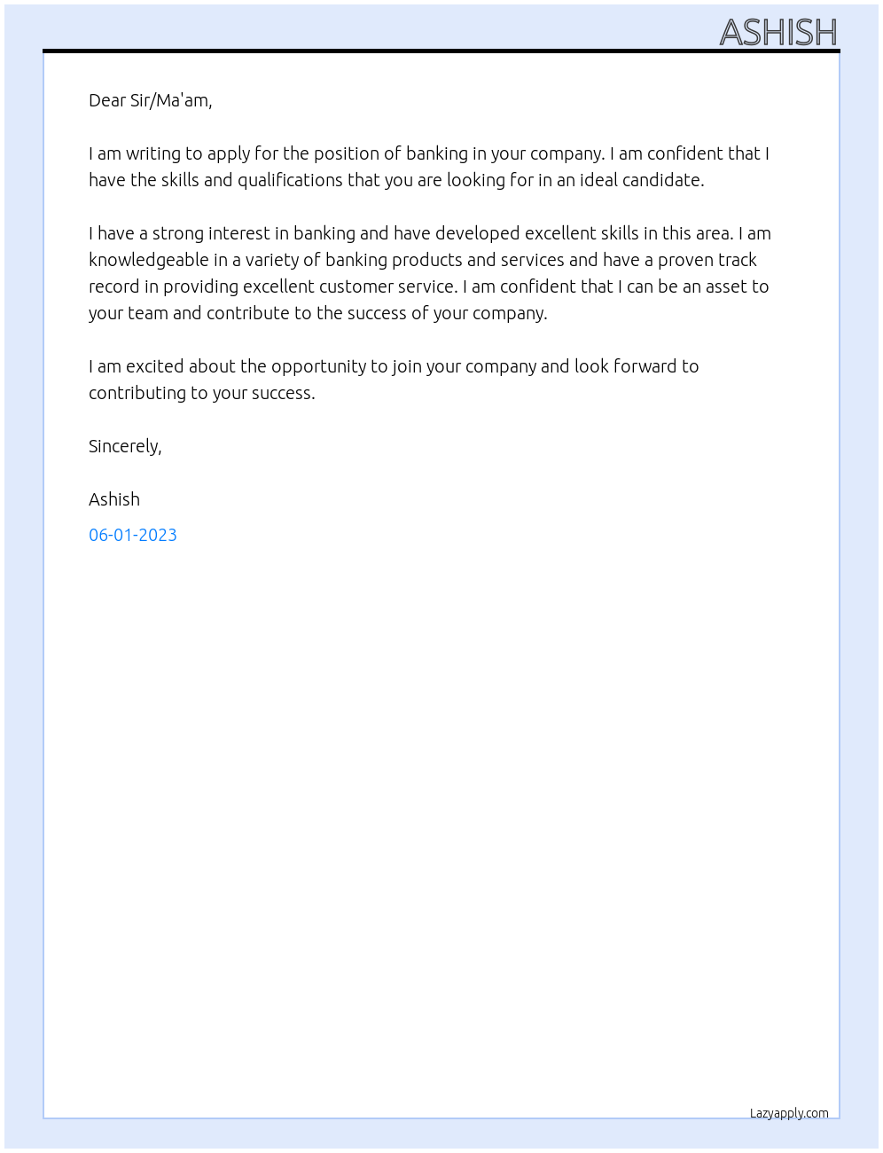 banking At banking Cover Letter